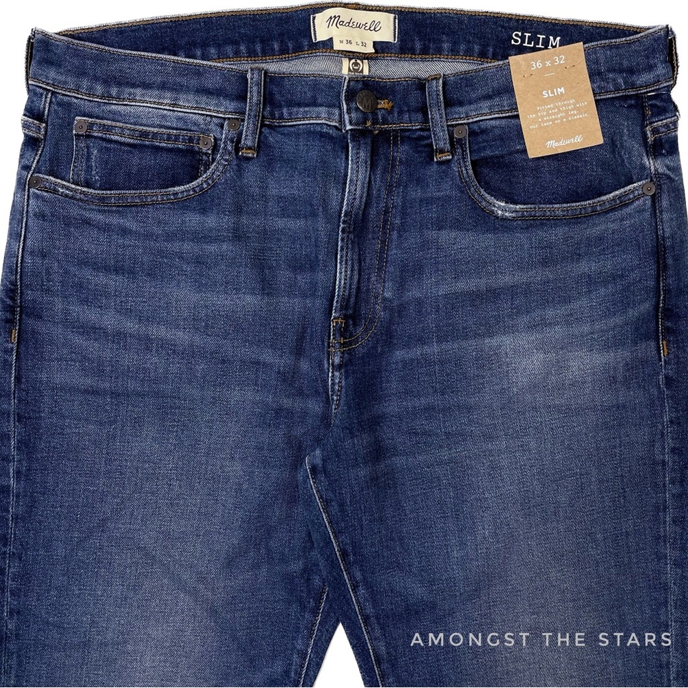 Madewell Athletic Enid Blue Wash Men's Slim Jeans - Picture 11 of 15
